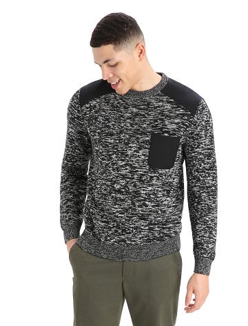 Men's Icebreaker Merino Barein Crewe Sweaters Black / Snow | CA 1728RVDW